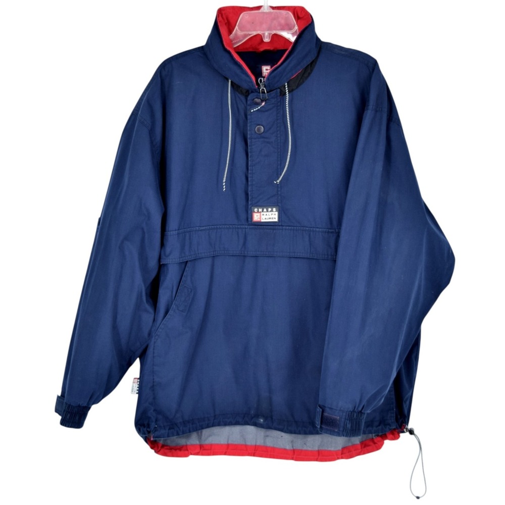 Chaps Ralph Lauren Anorak Windbreaker Jacket Pullover Navy Blue Men's XL VTG 90s